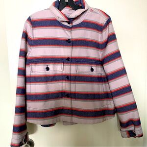 Denim jacket, THE GREAT. striped cotton denim with fun swing style back